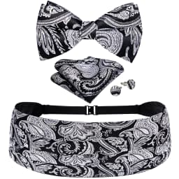 Mens Paisley Cummerbund 4pcs Set, Bow Tie Pocket Square Cufflinks Included, Ideal For Groom Wedding Banquet Formal Occasions