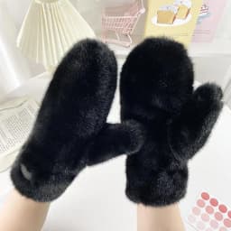 Imitation Rabbit Fur Gloves Women Winter Gloves Windproof Plush Thick Keep Warm Plush Faux Fur Gloves Soft Full Fingers Mittens