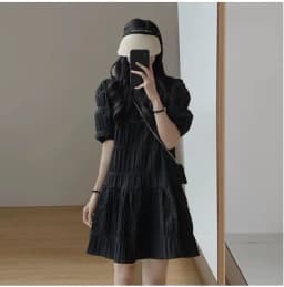 Summer 2025 Design Sensation Bubble Short Sleeve Dress Women's Elegant Skirt Commute Style Pleated High Waist A-Line Dress