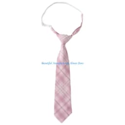 E56A JK Girl Sweet Pink Checkered Pre-Tied Tie Polyester Silk Necktie Japanese College School Uniform Bowknot Bowtie Neckwear