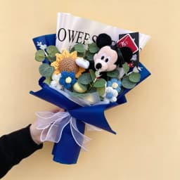 Catoon Micky Mouse Minnie Plush Doll Toy With Flowers Creative Handmade Bouquet Valentine Christmas Graduation Gift For Kids