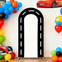 Race Car Party Backdrop Decorations Spandex Black White Checkered Racing Track Stand Arch Cover for Birthday Two Fast One Decor