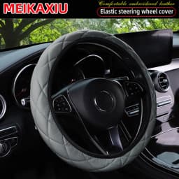 3D Embroidered Artificial Sheepskin PU Leather Steering Wheel Cover Rimless Universal Fit for 14.5-15 Inch Car Wheels
