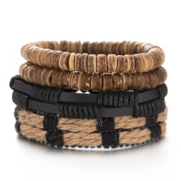 4Pcs/Set Braided Wrap Leather Bracelet for Men Women Vintage Yin Yang Infinity Wood Beads Charm Bracelets Male Wristband Jewelry
