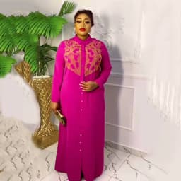 African American Expensive Shirtdress Solid Color Front and Rear Heavy Rhinestone Embellishment BOUBOU