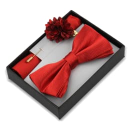 Bowtie Man Flower Brooch Set With Box Pocket Square Butterfly Lapel Pin Bow Tie Set For Men Wedding Suit Accessories Gift Cravat