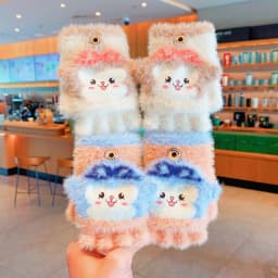 Cute Toddler Winter Plush 2‑in‑1 Flip‑Top Mittens Snap Button Animal Cold-proof Hand Warm Gloves For Boys Girls Children Gift