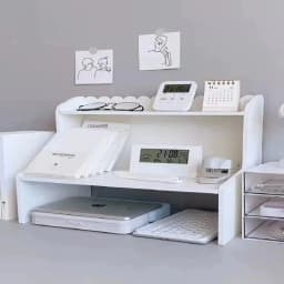 Double Layer Desktop Heightening Storage Rack Office Stationery Book Cosmetic Organizer Shelf Home Decorations Accessories