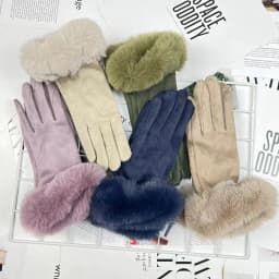 Suede Soft Warm Gloves Women's Woolen Mouth Winter Cycling Plus Velvet Finger Gloves Cycling Driving Thickened Furry Gloves G434