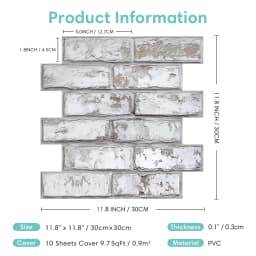 10 Pcs 3D Wall Panel Peel and Stick, 3D Brick Wall Sticker, Kitchen Adhesive Sticker, Tiles Stickers Waterproof