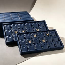 Oirlv Premium Blue Leather Stackable Jewelry Tray Multifunction Jewelry Drawer Organizer Trays Rings Earrings Storage Props
