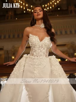 Elegant Custom Made 2 In 1 Mermaid Wedding Dresses With Beading Flowers Appliques Sweetheart Trumpet Bridal Gown Removable Train