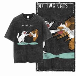 Cool Cotton Cat Printed Retro Washed Distressed Men t-shirt Black Big Size T Shirt For Men Unique Graphic Tshirt Tee G52