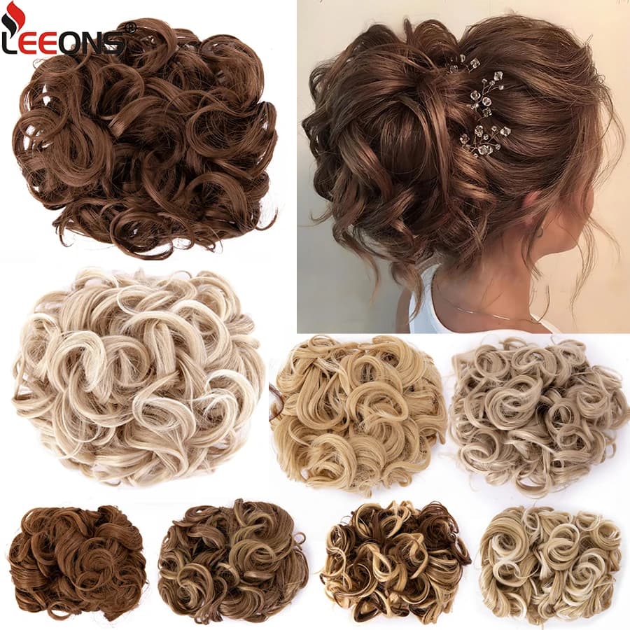 Leeons Syntheic Chignon Hairpiece Curly Bun Extensions Scrunchie Updo Hair Pieces Combs In Messy Bun Hair Piece For Women