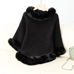 New In Winter Solid Color Fur Collar Pullover Shawl Women Fashion Thick Warm Knitted Poncho Casual Luxury Cape Outerwears