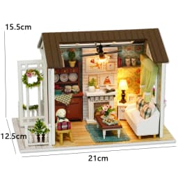 Pink DIY Miniature Dollhouse Kit 2-Level Sweet Home with LED Light Outdoor Patio Creative Handmade Model for Birthday Gift