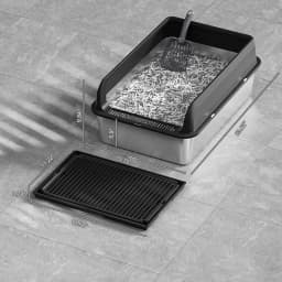 Garvee Stainless Steel Cat Litter Box Leak-proof Semi-enclosed Splash-proof Covered Cat Toilet with Removable Lid for Large Cats for Home High Sided, Top Entry, Anti-Tracking, Step Plate,