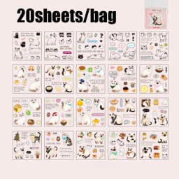 20pcs Corner Cats PET Square Sticker Book for Journal Scrapbooking Planner Decoration Waterproof Cute Animal Stickers, Mr. Paper