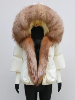 Female Large Fox Fur Collar Outerwear Thick Warm Fur Real Fur Coat Winter Jacket Women White Duck Down Jackets Hooded