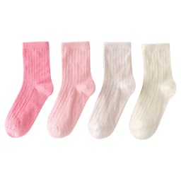Four Pairs of Children's Socks for Spring and Autumn, Striped Versatile Style, Mid-Calf Socks with a School Style.
