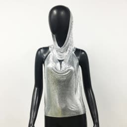 AKYZO Women's Metal Suspender Top Backless Halter Neck Sequins Tank Top Turban Nightclub Sexy Summer 2 Pcs Set 