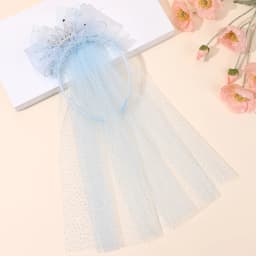 Cute Princess Wedding Veil Headband With Crown Large Meah Bow Hair Hoop Sweet Birthday Party Hair Band Costume Hair Accessories