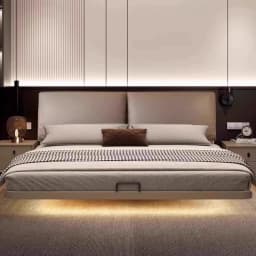 Modern Levitation Genuine Leather With Lamp Double Bed 2 People Full Size Bed Frame 150x200 180x200 Cm Beds Bedroom Furniture
