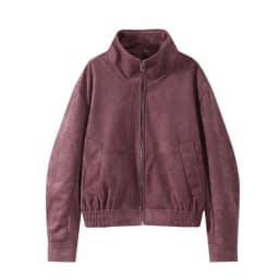 Women's Suede Bomber Jacket Loose Stand Collar Zipper Long Sleeve Elastic Hem Solid Cropped Jackets 2026 Autumn Lady Street Coat