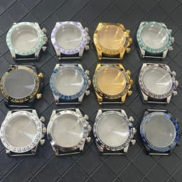 VK63 Watch Case with Sapphire Glass Stainless Steel Case with Ceramic Bezel Men's Watch Accessories for VK63 Quartz Movement