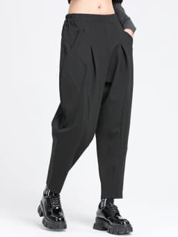 [EAM] High Elastic Waist Black Long Split Joint Harem Trousers New Loose Fit Pants Women Fashion Tide Spring Autumn 2026 1Y766