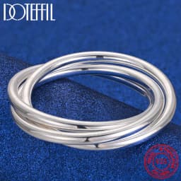 925 Sterling Silver Three Lines Smooth Bangle Bracelet For Women Man Fashion Wedding Engagement Party Jewelry
