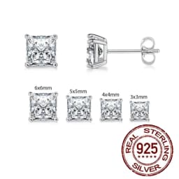 CWWZircons New Sterling Silver 925 CZ Stud Earrings Screw Back 3/4/5/6mm Square Cubic Zirconia Jewelry Gifts for Women Man SE025