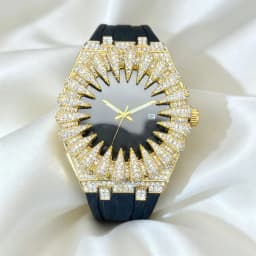 MISSFOX New Design Iced Diamond Watch Men Automatic Date Fashion Waterproof Quartz Clocks Hip Hop Gold Jewelry Wristwatch Gift