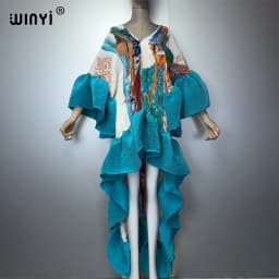 WINYI Summer Pleated Elastic Maxi Kaftan Boho Evening Dress Elegant Beach Cover Up Luxury Party Dress Dubai Style Abaya