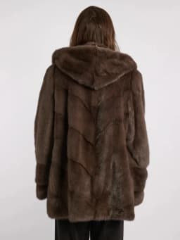 IG Women Brown Hooded Single Button Mid-Length Faux Fur Coat, Side Pockets, Winter Warm Vintage Elegant Commute Outerwear