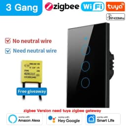TNCE Tuya US Switch WiFi Zigbee, 1/2/3/4 Gang, No-Neutral/Wire LED Light Control Wall Button, Smart Voice with Alexa Google Home