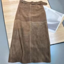 Retro Ladies Solid Color Genuine Leather Suede Long Skirts 88cm High Waist Belt Sheepskin Handmade Knee Length Skirt Vintage