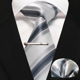 JEMYGINS Business Tie for Men Silk Navy Blue Tie Striped Paisley Necktie Handkerchief Tie Clips Set for Wedding Party Gift