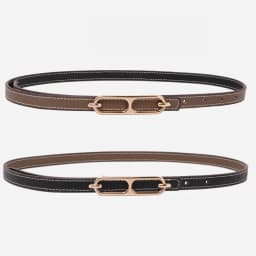 Double Sided PU Leather Belts Women Retro Metal Buckle Thin Waistband Female Dress Coat Pants Decorative Waist Straps