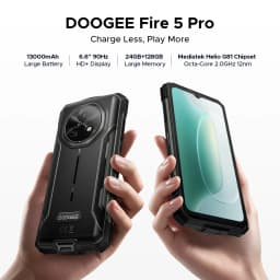 DOOGEE Fire 5 Pro Rugged Phone 24GB+128GB 6.6" HD+ Display 13000mAh Battery Helio G81 13MP+8MP NFC Android 16 Smartphone