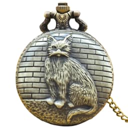 Vintage Bronze Clamshell Creative Handsome Cat Design Necklace Quartz Pocket Watch Gift Universal Male And Female Students