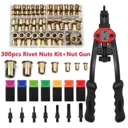 300/220/90pcs M3 M4 M5 M6 M8 M10 M12 Zinc Plated Carbon Steel Flat Head Rivet Nuts OR BT606 Manual Riveter Gun Nut Gun