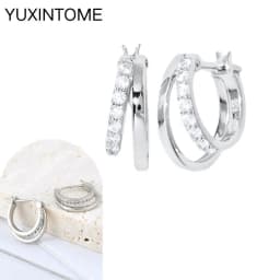 Pave Micro Crystal North Star Hoop Earrings Punk 925 Sterling Silver Ear Needle Twist Gold Earrings For Women Minimalist Jewelry