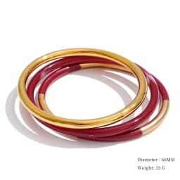 Yhpup 1Set 66mm 3 Round Circle Resin Overlay Minimalist Bracelet Bangle Set 18K Gold Plated Stainless Steel Wrist Trend Jewelry