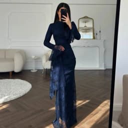 Women Lace Fitted Dresses Solid Evening Dress H Line Ankle Lenth Bell Sleeve Waist Cinch Slim Fit Party Sexy Elegant 2026 Summer