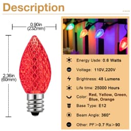 Multicolor C7 LED Light Bulbs 0.6W E12 Garden Decoration Night Lights Vintage Candle Lamps for C7 Outdoor String Lights