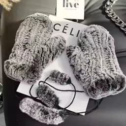 Women's Winter Real Rex Rabbit Fur Gloves Warm Thick Ladies Fur Mittens Elastic Girls Ski Glove Mitts Elastic Soft With String