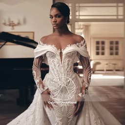 Galactic Customized Luxury Lace 2 In 1 Mermaid Wedding Dress Beading Embroidery Illusion Neck Trumpet Bridal Gown