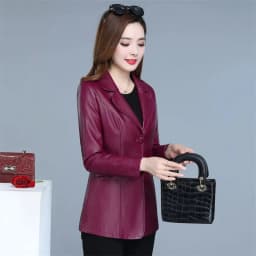 High Quality 2026 Autumn And Winter New Leather Leather Coat Women's Short Slim Suit Collar Leather Jacket Female's Coat Black