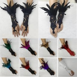 Lace Feather Long Gloves Gothic Mesh Sleeve Halloween Party Hook Embroidery White Mittins Female Stage Accessory Gothic Sleeve